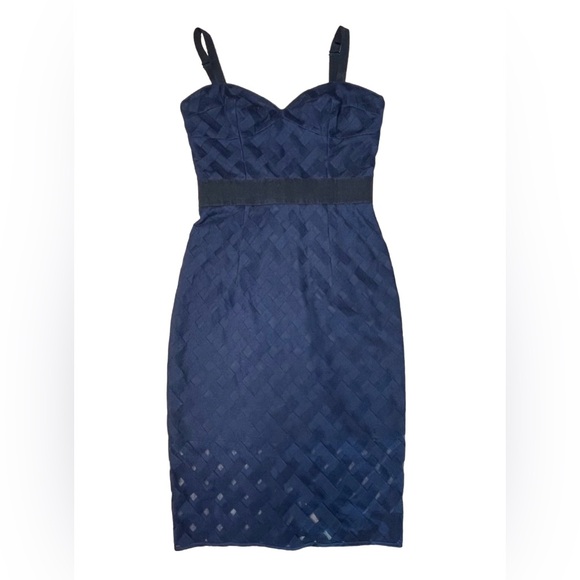 Milly Navy Lattice Mesh Bodycon Cocktail Dress Size 4 Exposed Zip - Picture 3 of 10
